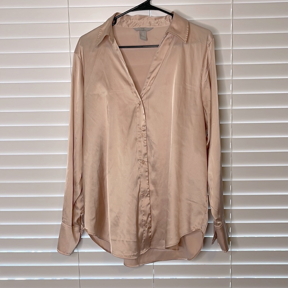 L H&M Silk Peach Button Up